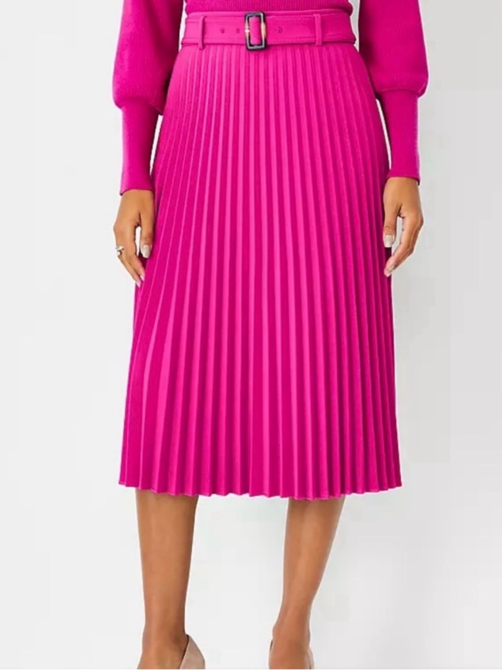 Anne Taylor Pleated Midi Skirt in Vibrant Fuchsia